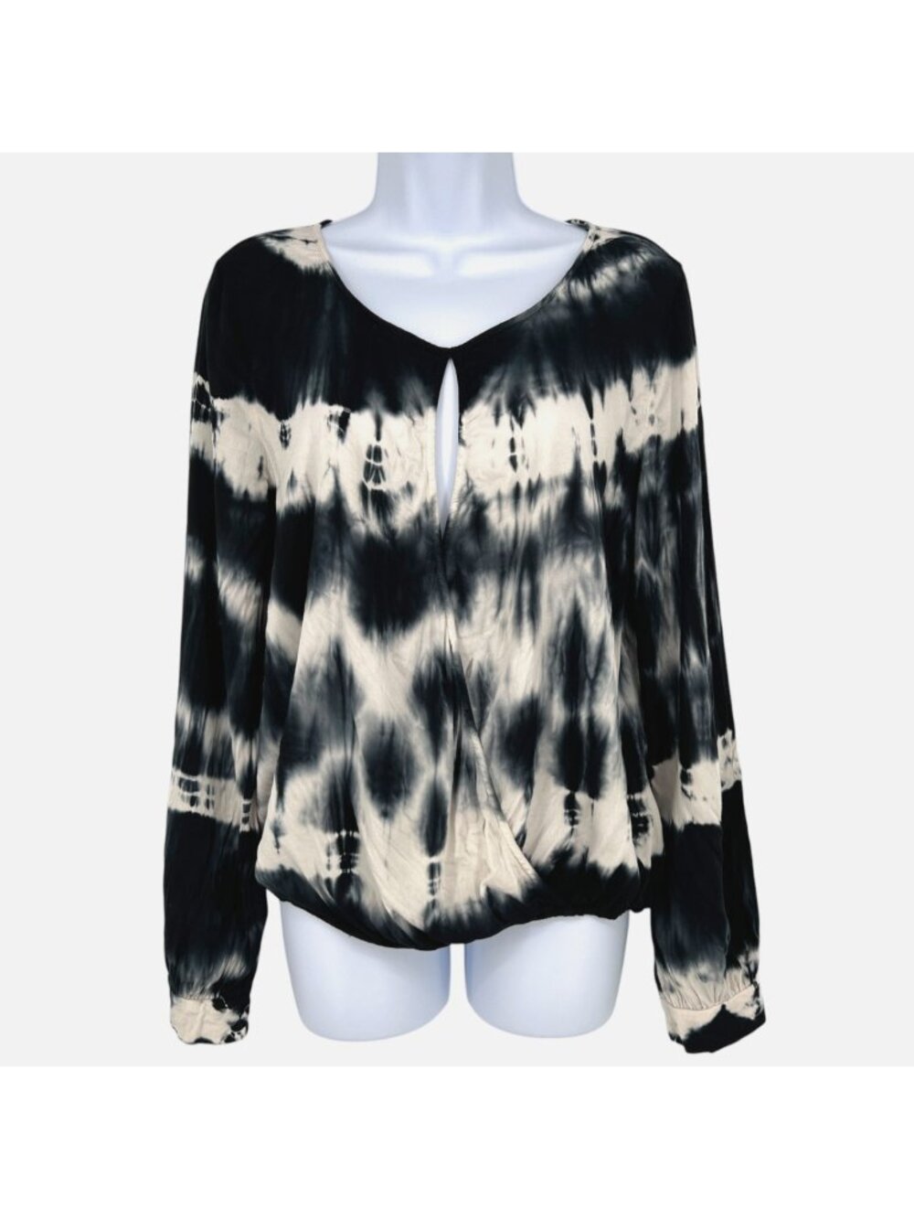 Young Fabulous & Broke Jayden Keyhole Tie-Dye Blouse Black White Size Large